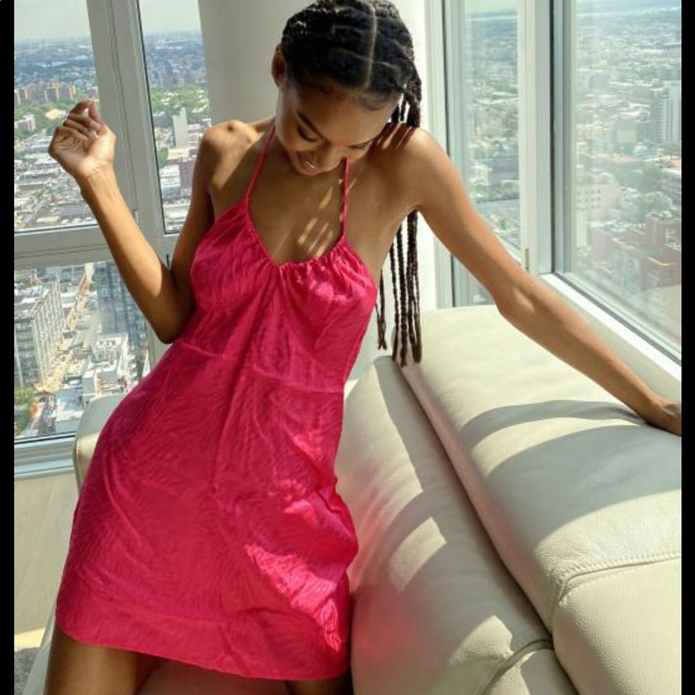 Motel pink Gelina satin halter dress